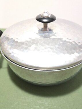 Vintage Aluminum Hammered Finish Pot w/Lid